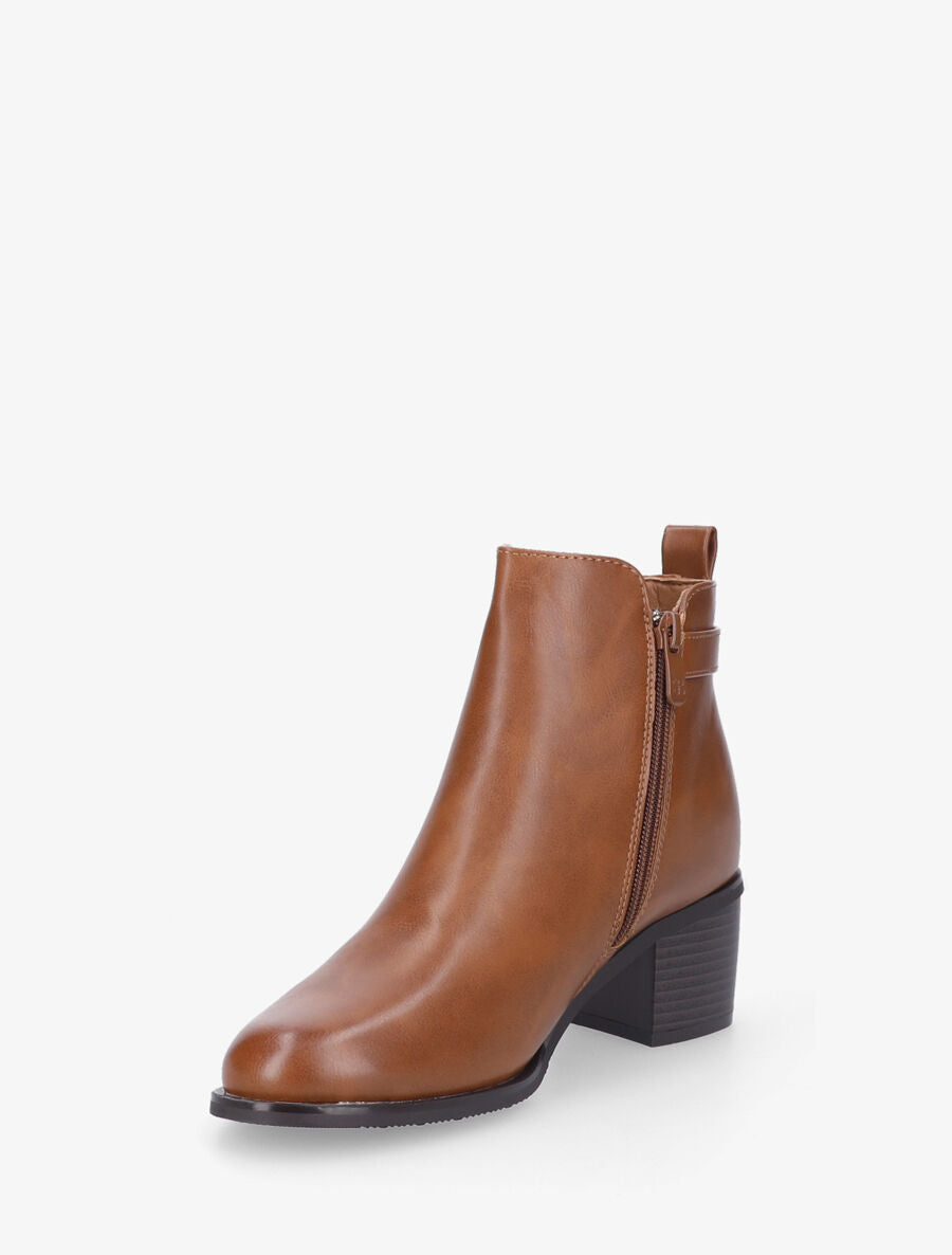Bottines à zip et boucle - Camel - 3