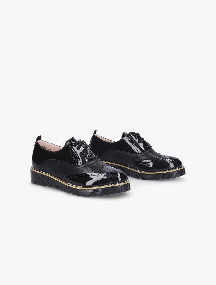 Derbies façon brogues vernies - Noir - 4