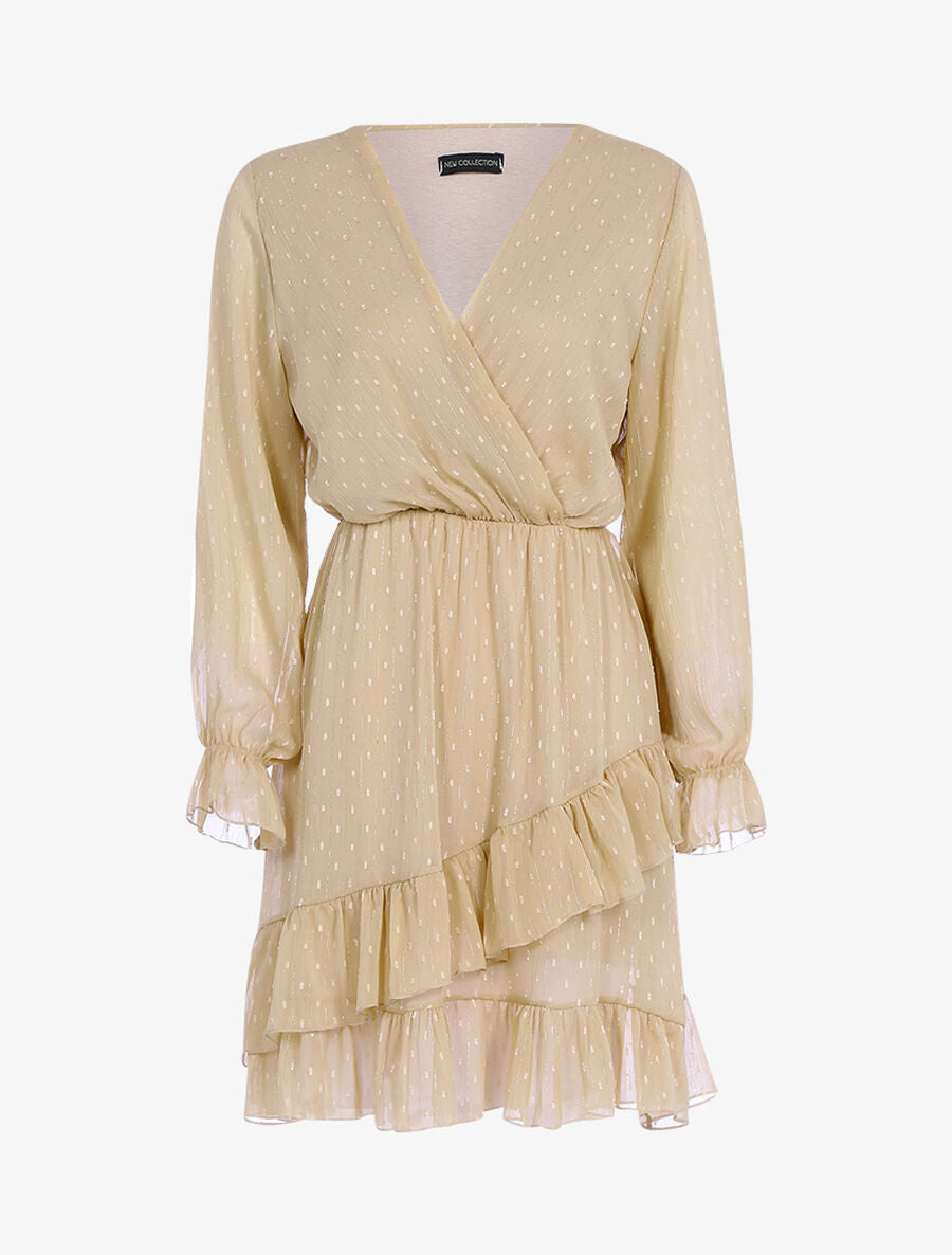 Robe volantée à pois brodés - Beige - 1