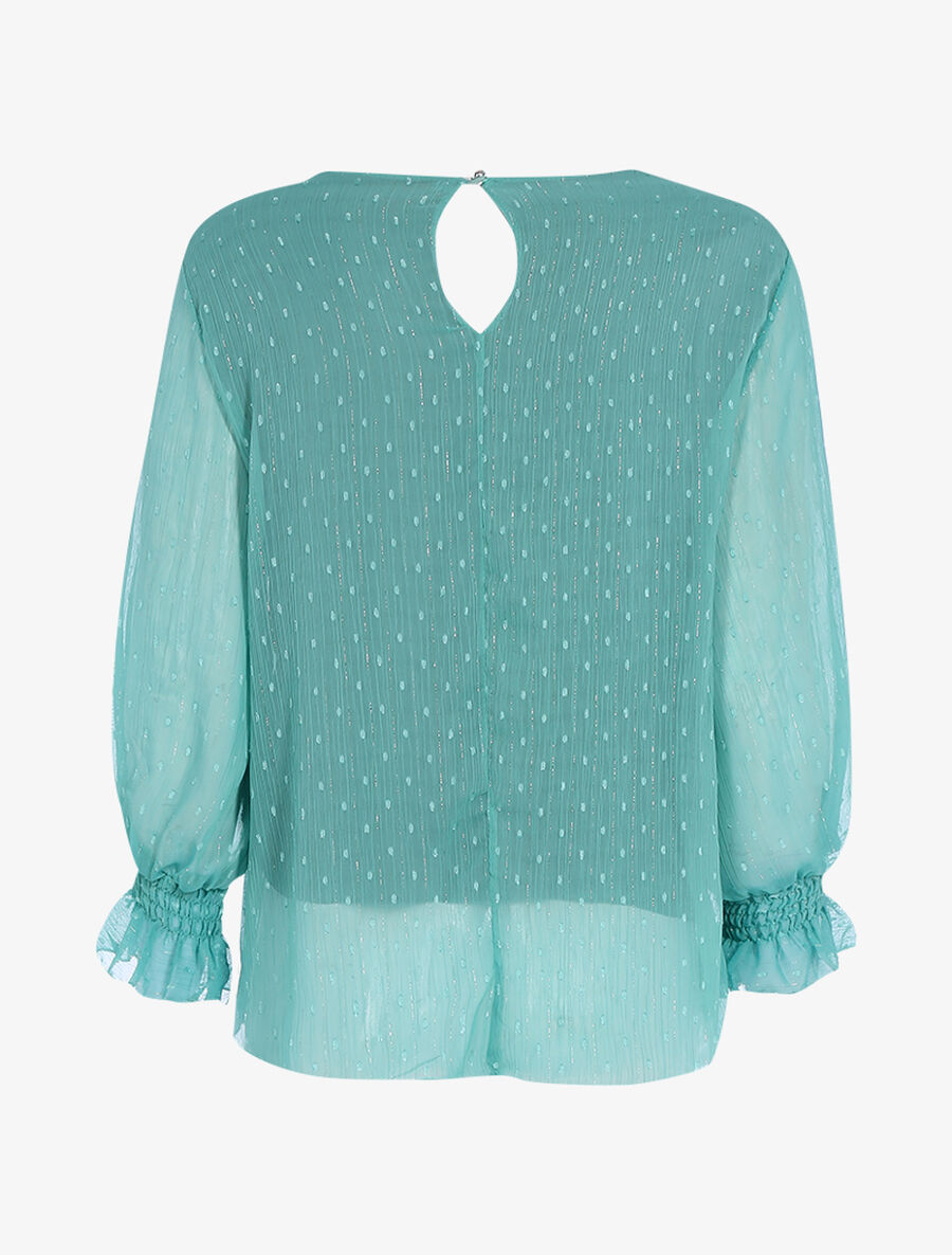 Blouse en voile poignets élastiqués - Turquoise - 2