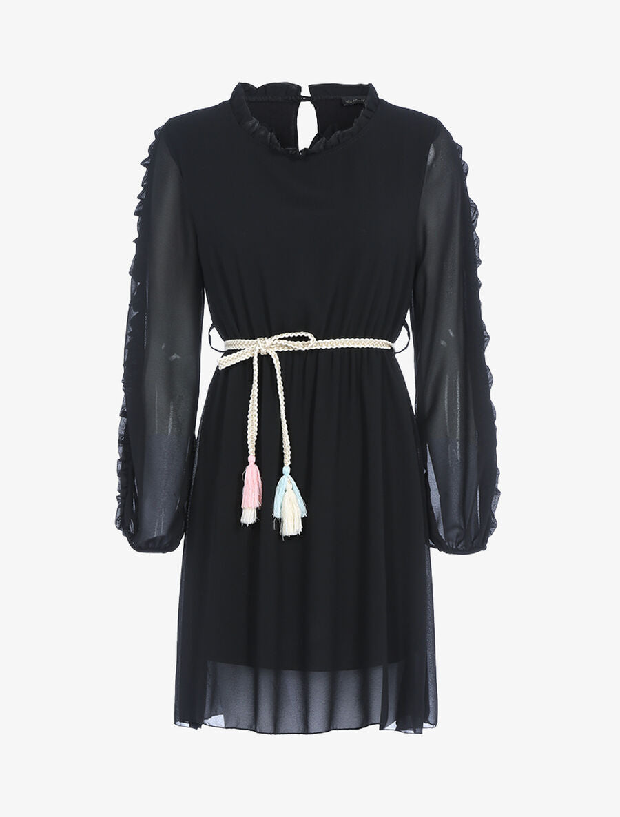 Robe en voile fin et manches volantées - Noir - 1