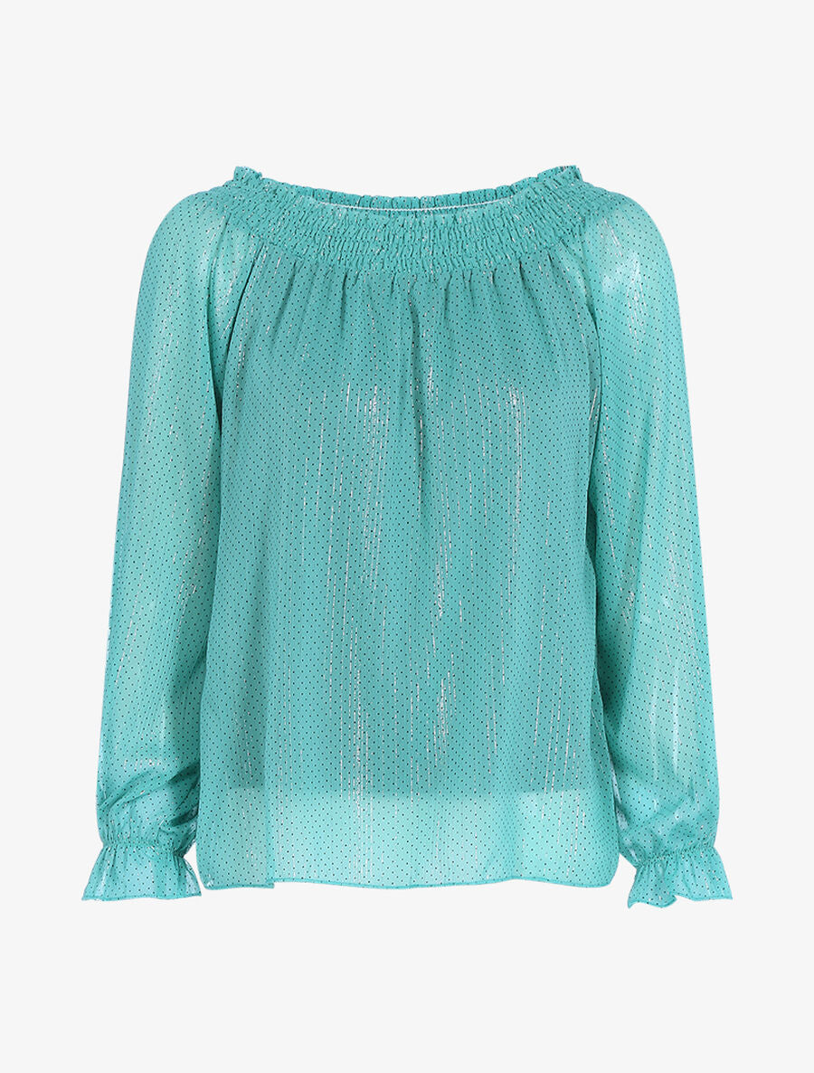 Top fluide à pois - Bleu turquoise - 1