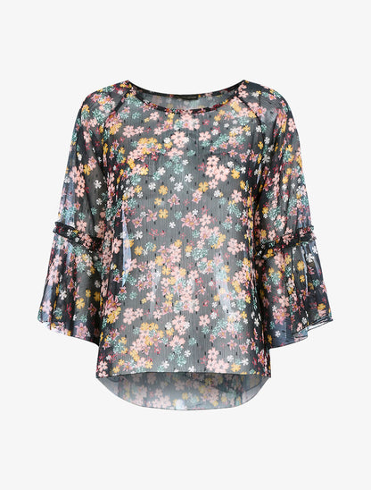 Blouse transparente en voile imprimé - Noir - 1