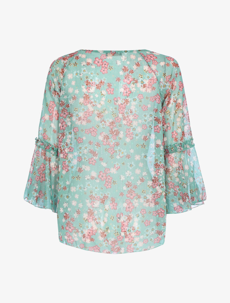 Blouse transparente en voile imprimé - Vert d&