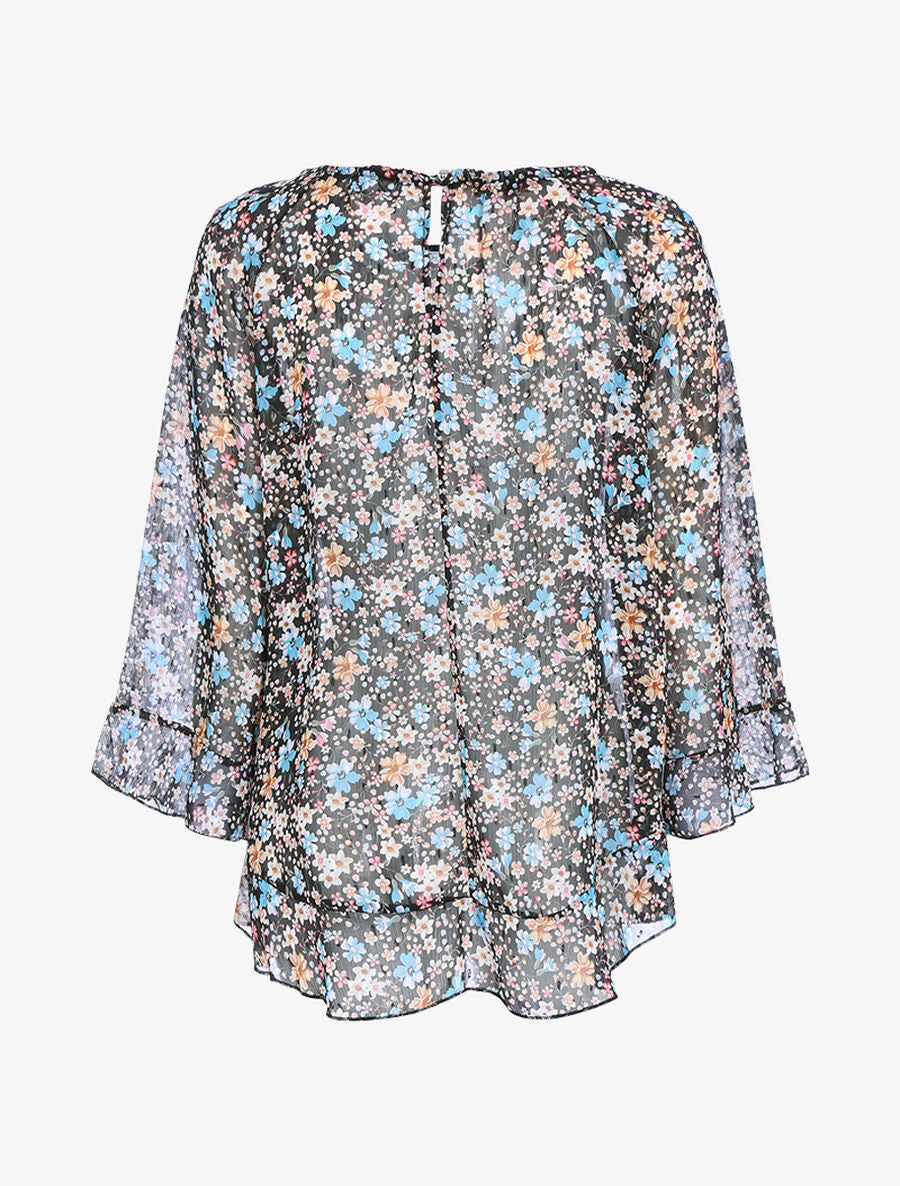 Blouse fluide transparente imprimé - Noir - 2