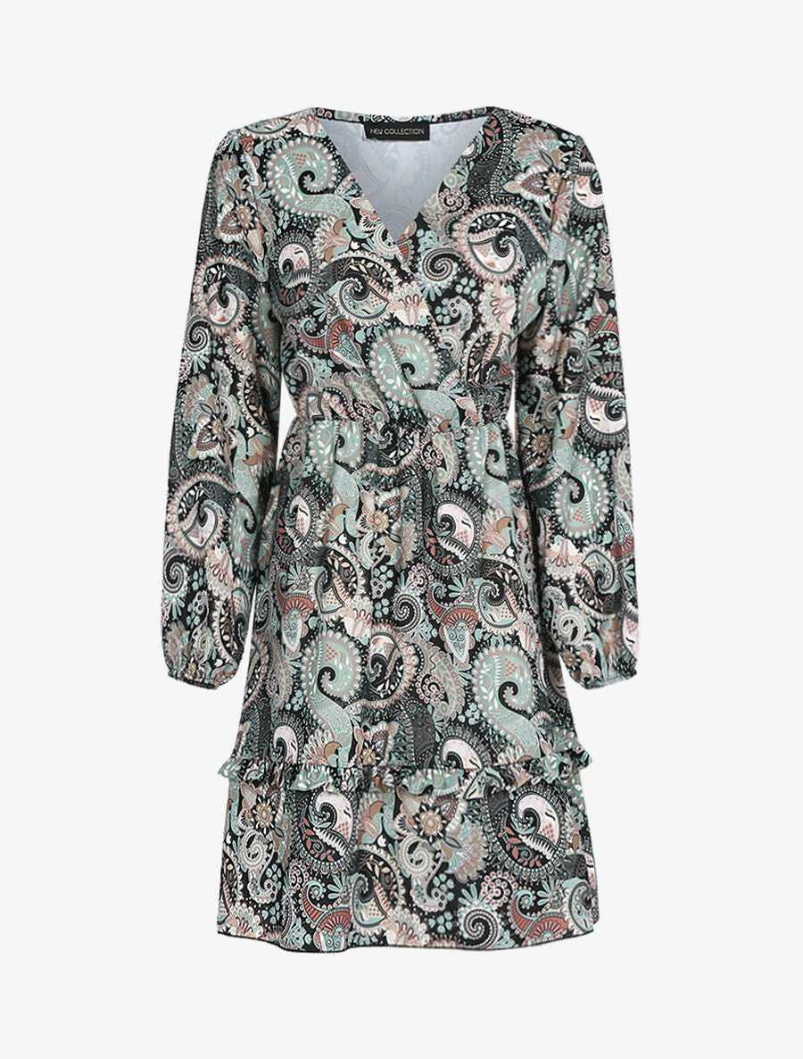 Robe volantée à imprimé cachemire - Noir - 1