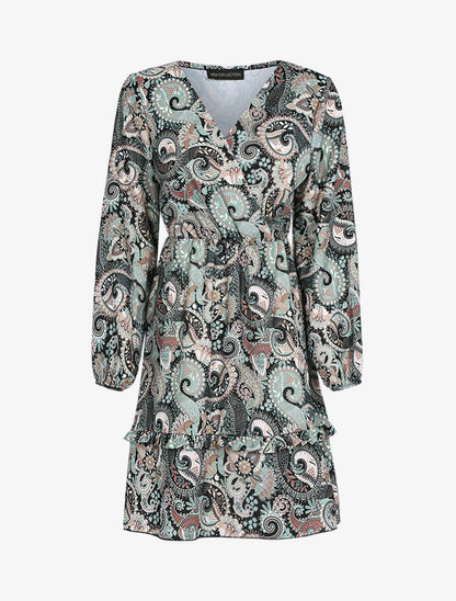 Robe volantée à imprimé cachemire - Noir - 1