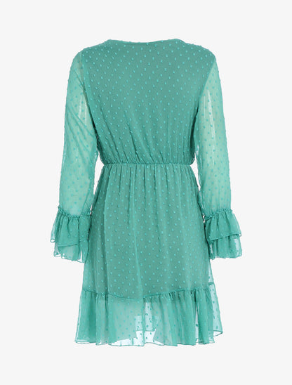Robe fluide mouchetée - Bleu turquoise - 2