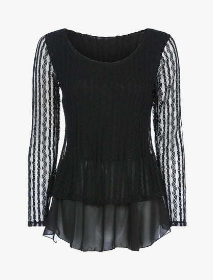 Top doublé en voile et tulle - Noir - 1
