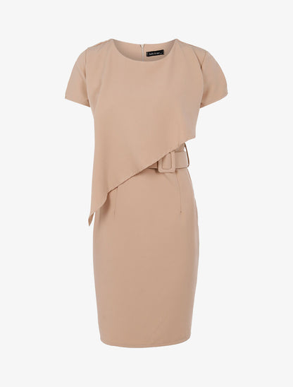 Robe cintrée à pan biseauté - Beige - 1