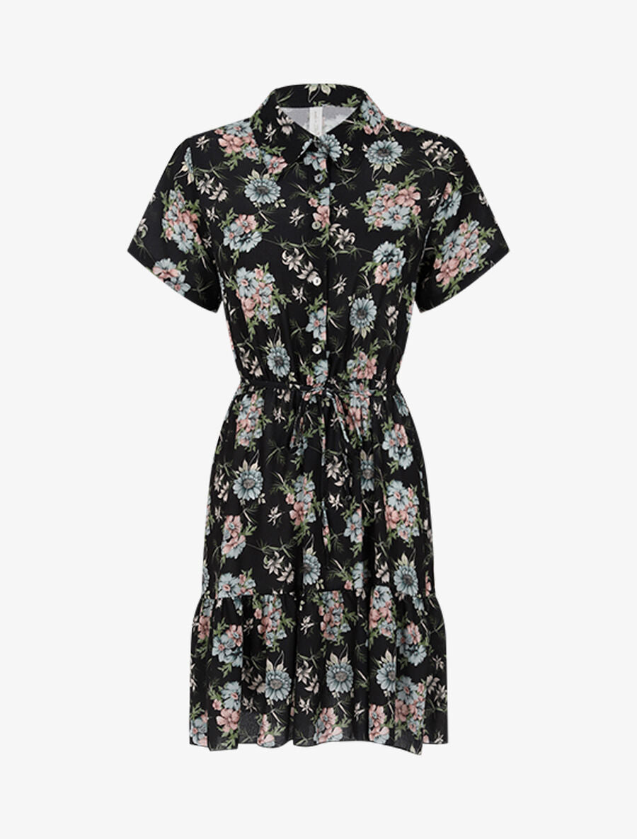 Robe cintrée imprimé à buste boutonné - Noir - 1