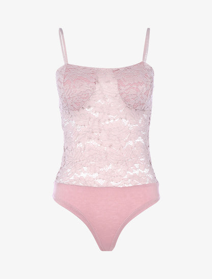 Body en dentelle festonnée - Rose - 1