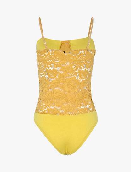 Body en dentelle festonnée - Jaune - 2