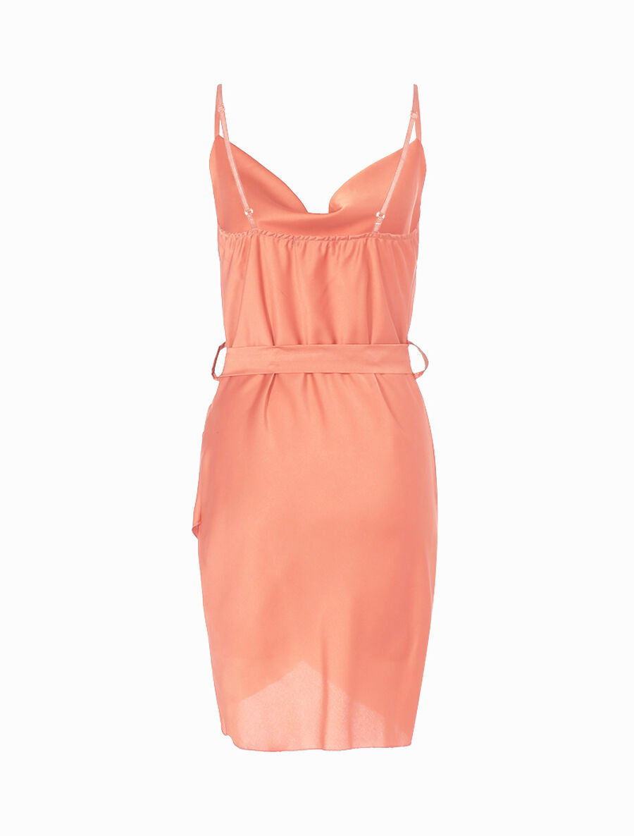 Robe satinée coupe portefeuille - Orange - 2