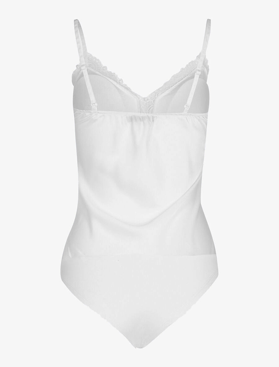 Body satiné ventre ajouré dentelle - Blanc - 2