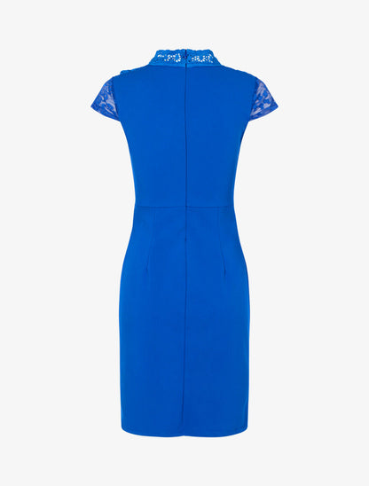 Robe fourreau buste à bandes dentelle - Bleu électrique - 2