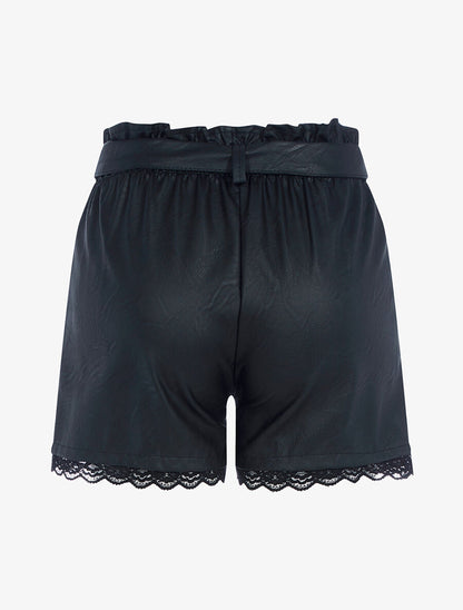 Short en simili à bord dentelle - Noir - 2