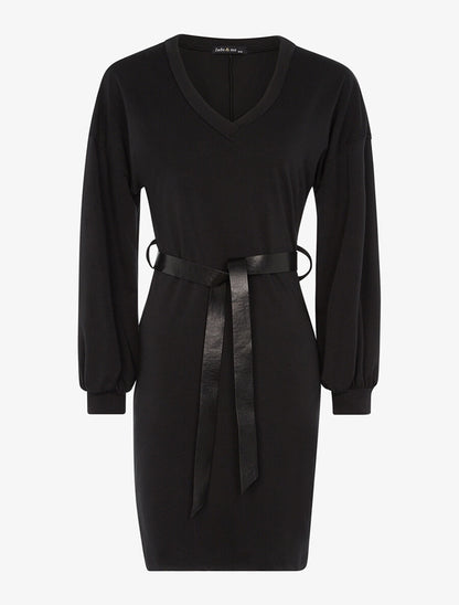 Robe sweat à manches ballon - Noir - 1