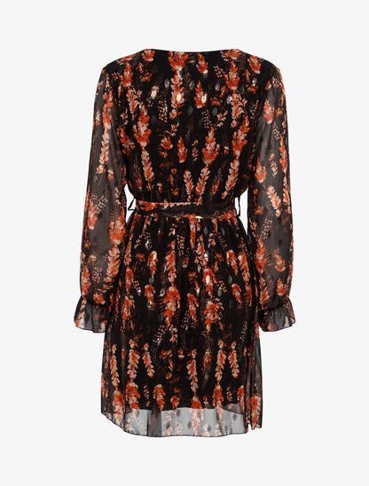 Robe fleurie à coeur-croisé échancré - Noir - 2