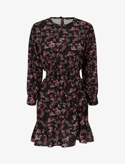 Robe courte à imprimé baroque fleuri - Noir - 1