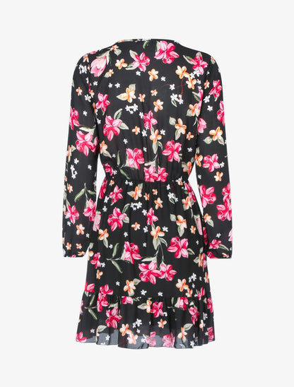 Robe fleurie à buste ajouré - Noir - 2
