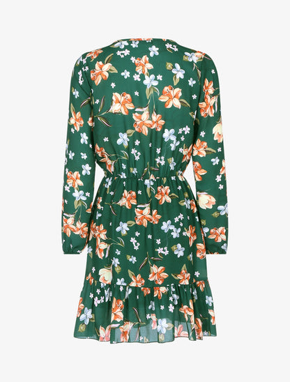 Robe fleurie à buste ajouré - Vert - 2