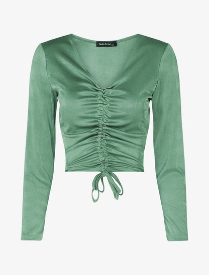 Crop top satiné à cordon de serrage - Vert - 1
