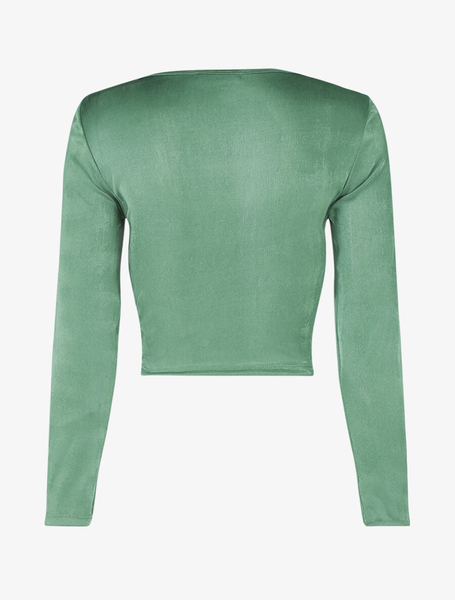 Crop top satiné à cordon de serrage - Vert - 2