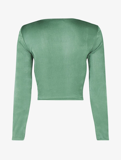 Crop top satiné à cordon de serrage - Vert - 2
