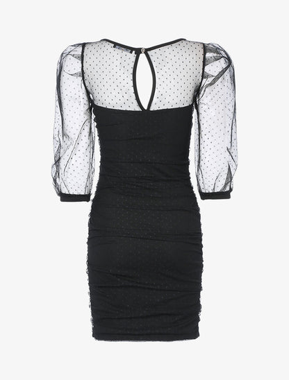 Robe fourreau en tulle à pois - Noir - 2