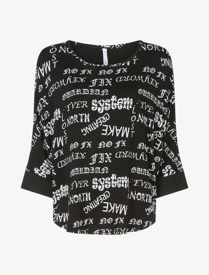 Top oversize chauve-souris imprimé texte - Noir - 1