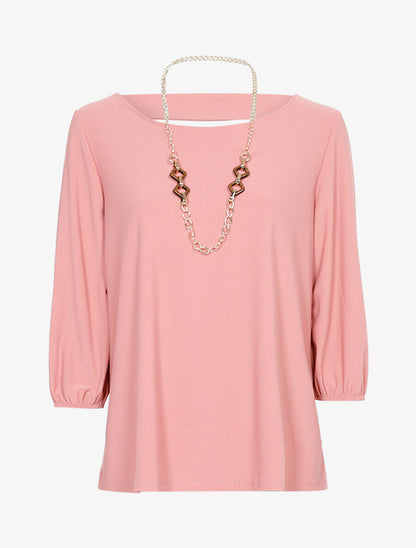 Top ample à dos à découpe arrondie - Rose - 1