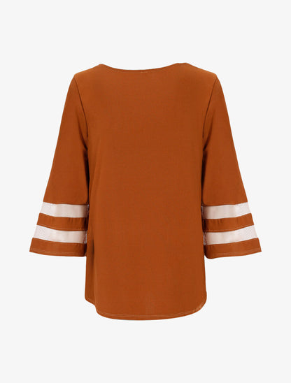 Top oversize manches à bandes transparentes - Camel - 2