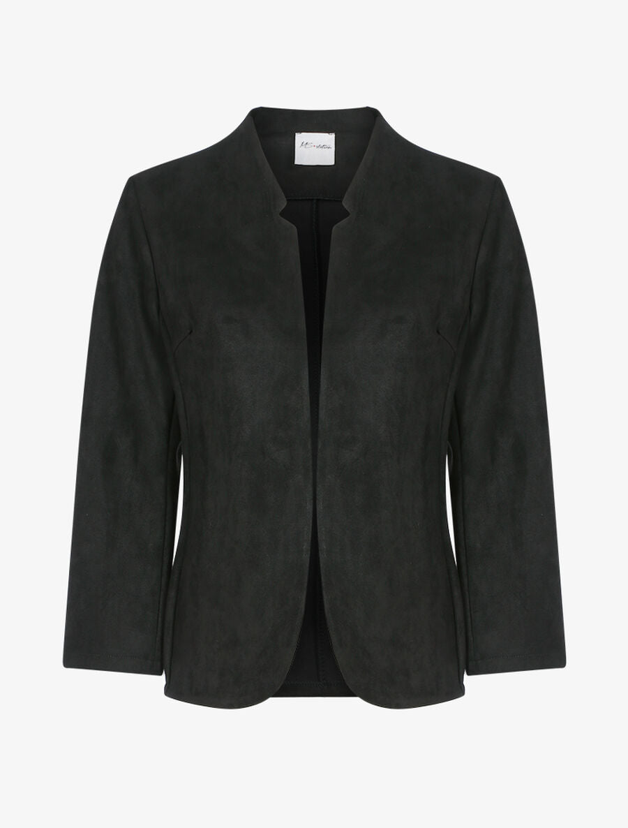 Veste ample en suédine à col cranté - Noir - 1