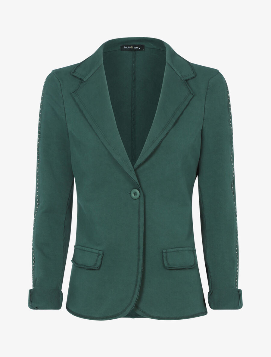 Veste en coton à détails billes - Vert foncé - 1