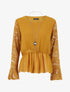 Blouse cintrée à manches dentelle - Moutarde - 1