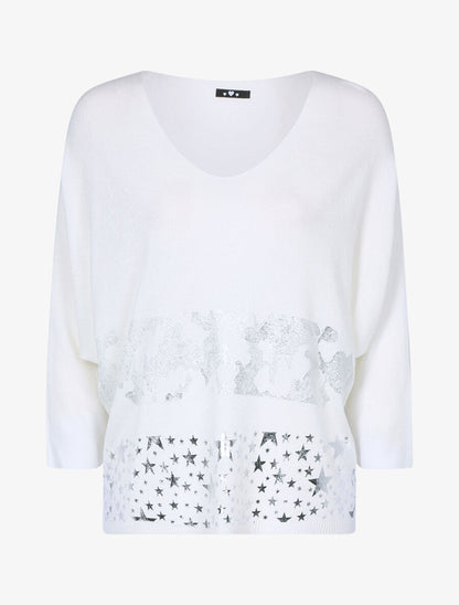 Top en maille fine à imprimés - Blanc - 1