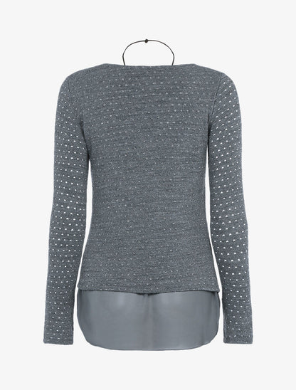 Pull irisé à bords en voile asymétrique - Gris foncé - 2