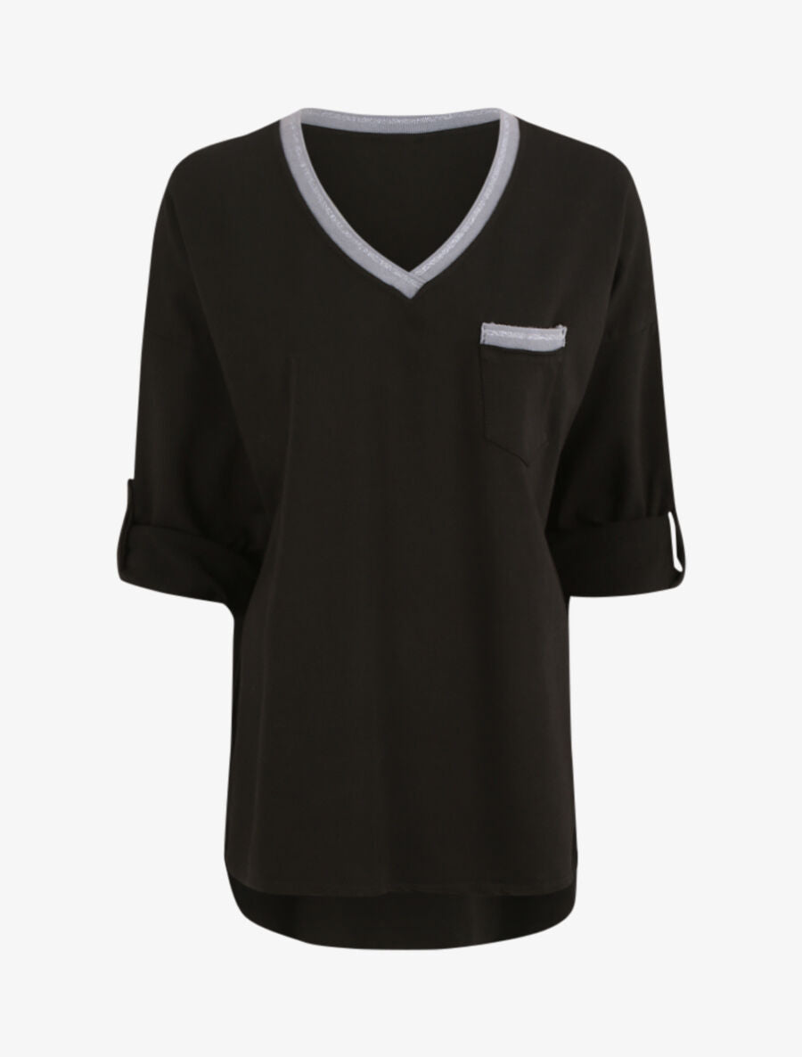 Sweat oversize col V irisé - Noir - 4