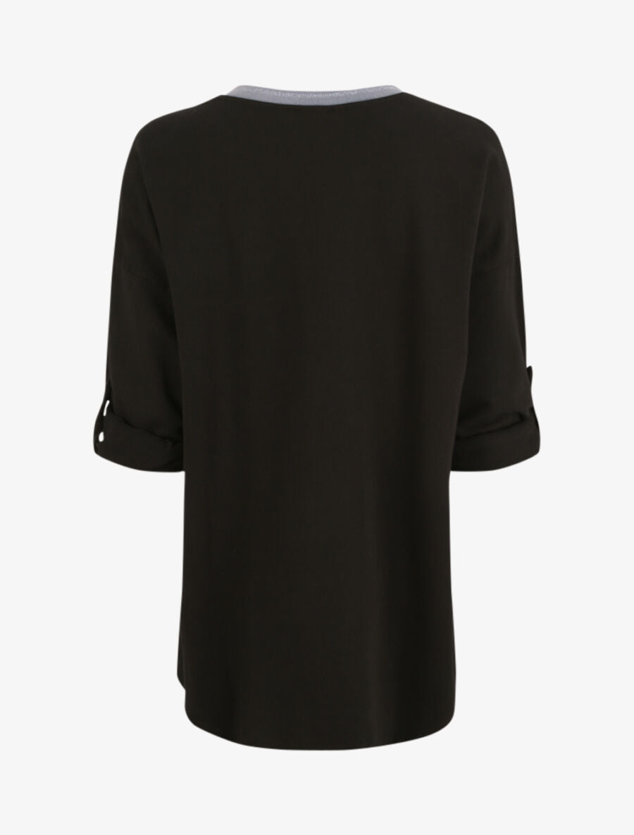 Sweat oversize col V irisé - Noir - 2