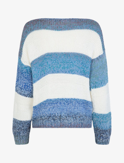 Pull effet tricot à bandes colorées - Bleu - 2