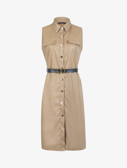 Robe mi longue en simili - Camel - 1