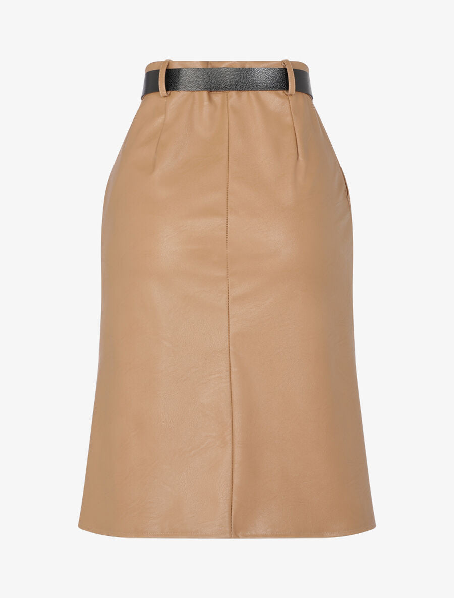 Jupe crayon en simili - Camel - 2