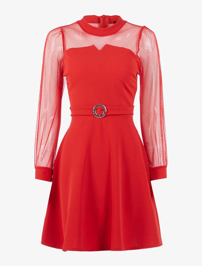Robe à décolleté en tulle - Rouge - 1