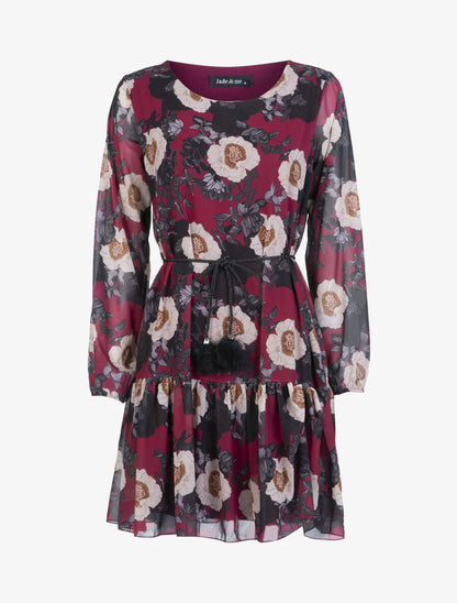 Robe en voile à imprimé floral - Lie de vin - 1