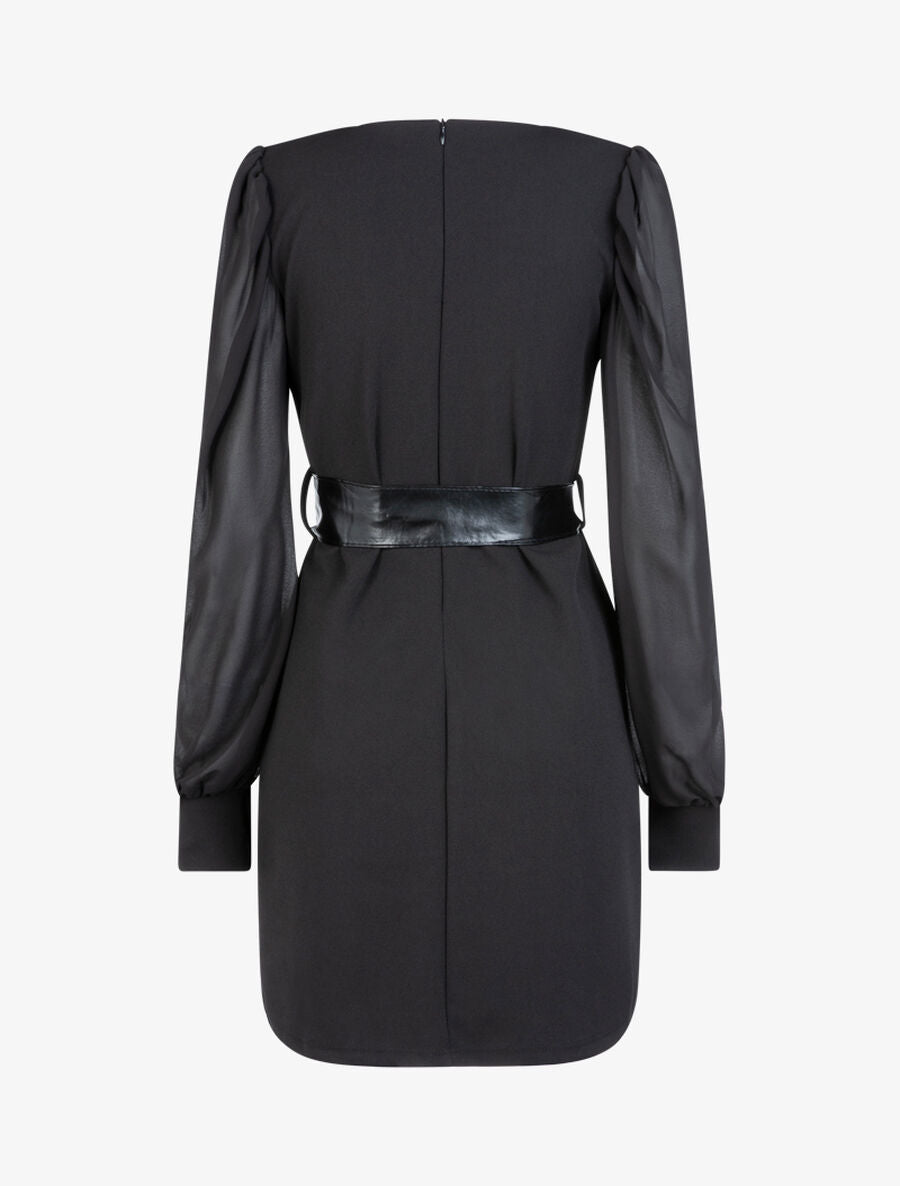 Robe à manches gigot ajourées - Noir - 2
