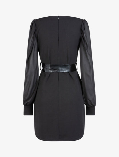 Robe à manches gigot ajourées - Noir - 2