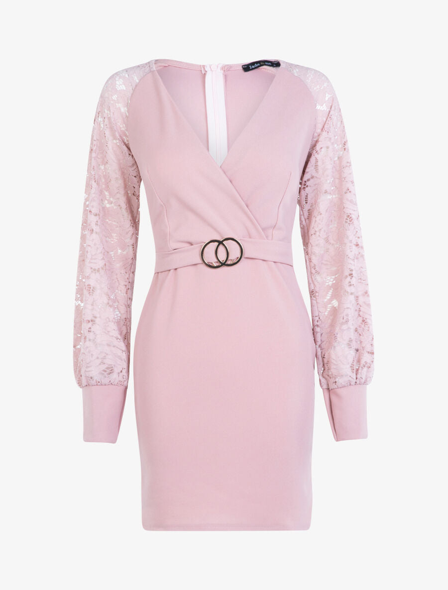 Robe à manches dentelle - Rose - 1