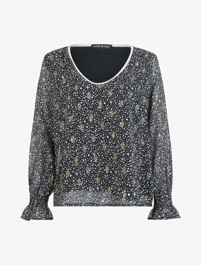 Blouse à imprimé tacheté et feuilles - Noir - 1