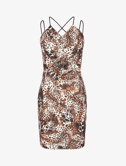 Robe à ventre ajouré et imprimé animal - Marron - 1